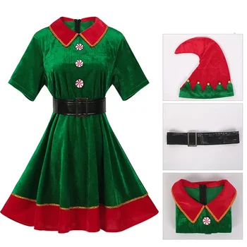 Ortaçağ Retro Noel Noel Baba Cosplay Kostüm Noel Kadınlar için Noel Partisi Şenlikli Elbise Sahne Giyim Roleplay