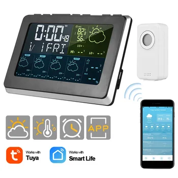 Son Tuya Wifi Ev Hava İstasyonu Büyük LCD Kapalı ve Açık Dijital Termometre Uykulu çalar saat Ev Akıllı Larm Saat