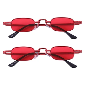 2X Retro Punk Gözlük Şeffaf Kare Güneş Gözlüğü Kadın Retro Güneş Gözlüğü Erkekler Metal Çerçeve-Kırmızı
