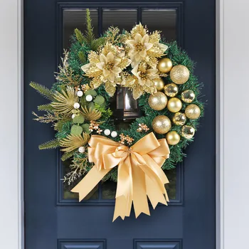 Altın noel çelenk için ışık ile ön kapı noel çiçek toplu süs süs pencere duvar ev yeni yıl Navidad dekorasyon