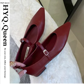 Moda Ayakkabı Daireler Bayanlar Lolita Ayakkabı Kadın Toka Kayış 2024 Yılında Yeni Sivri Burun Mary Janes Kırmızı ayakkabılar Kadınlar İçin