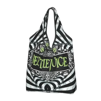 Kawaii Korku Filmi Beetlejuice bez alışveriş çantası Taşınabilir Tim Burton Tarzı Bakkal Omuz Alışveriş Çantası