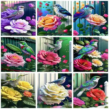 CHENISTORY Yağlıboya Tuval Üzerine Sayılar Kuş Ve Çiçekler Resim Boyama Yetişkinler Çocuklar Için Ev Dekorasyon Hediye El Yapımı