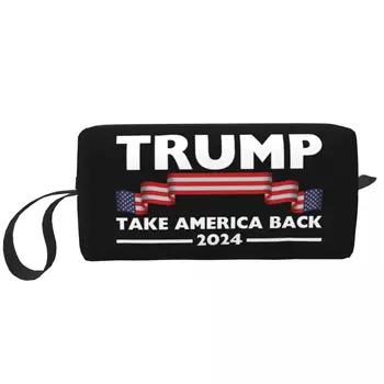 Trump 2024 ABD Amerika Geri ABD Kozmetik çantası Kadın Kawaii Büyük Kapasiteli Makyaj çantası Güzellik Depolama makyaj çantaları