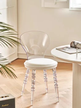 İskandinav Akrilik Lüks yemek sandalyeleri Retro Makyaj Koltuğu Rahat Arkalığı Sandalye Tasarımcı Şeffaf Yemek Tabure Oturma Odası Sandalye