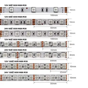 5 M 5050 SMD 12 V/24 V esnek şerit ışık; 30/60/96/120 LEDs / m; 8mm / 10mm geniş PCB, beyaz pcb; IP20 / IP65 / IP67