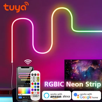 Oyun Odası için RGBIC WiFi Tuya Akıllı Lamba LED Neon Şerit İşık Alexa 24V LED şeritler Bluetooth Su Geçirmez Silikon Parti Dekor