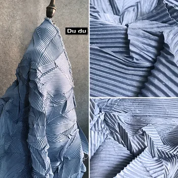 50 * 145cm Katlama Mekanizması Giyim Kumaş Pus Mavi antik yollar geri Düzensiz Pilili Kumaş DIY