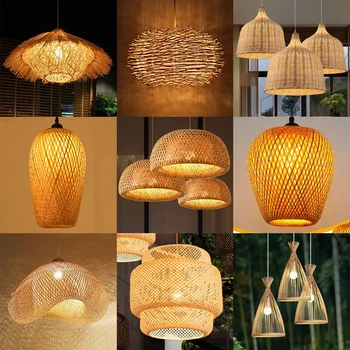 Bambu asılı lamba sarkıt tavan ışık Rattan Hasır Parlaklık El Örgü Örgü Asma 18 19 30 Ev yemek Yatak Odası Dekor