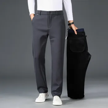MİNGLU Sonbahar Kış Erkek Pantolon Lüks Eklemek Kadife Düz Renk Iş Rahat Erkek Pantolon Basit Düz erkek pantolonları 6XL