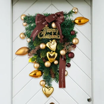 Yaratıcı Noel Çelenk Altın Aşk Altın Top Ters Ağacı Kapı Asılı Dekorasyon Ev Tatil Kapı Duvar Süslemeleri
