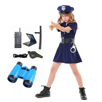 Kızlar Polis Kostümleri Çocuk Polis Oyuncak Hediyeler Cadılar Bayramı Cosplay Mavi Düğme Kadın Polis Elbiseleri