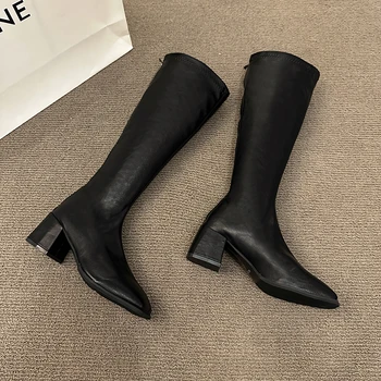 Çizmeler Kadın Ayakkabıları Sonbahar Lüks Tasarımcı Botları-Kadın Yuvarlak Ayak Seksi Uyluk Yüksek Topuklu Yüksek Seksi Moda 2023 Bayanlar Düşük Orta Buzağı