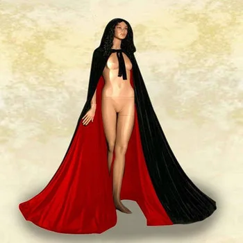Kadife Siyah ve kırmızı astar Açık Pelerin Pelerinler Ceket Prenses Şal Kapşonlu Kadife Pelerin Gotik Ortaçağ Pelerin Şal Pelerin