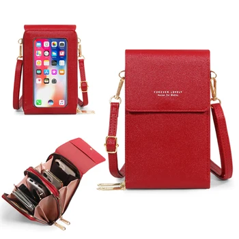 Dokunmatik ekranlı cep telefonu Kadınlar için Crossbody Çanta PU kartlıklı cüzdan bozuk para cüzdanı Yumuşak Deri omuz çantası Kadın Çantası