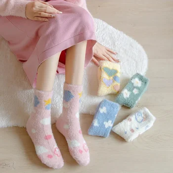 1 Çift kadın Kış Kar Çorap Yeni Kızların Yumuşak Rahat Peluş Sıcak Rahat Ev Terlik Uyku Çorap