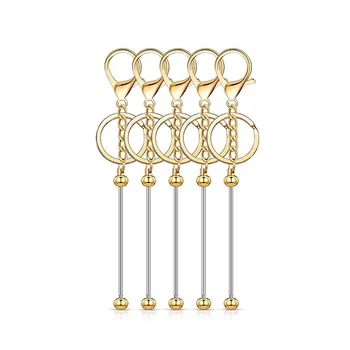 6 Adet Okunabilir Anahtarlık Çubukları Boşlukları Boncuk Anahtarlık Metal Boncuklu Anahtarlık DIY Kolye El Sanatları Takı Yapımı, altın