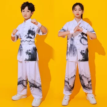 Çocuk Dövüş sanatları Setleri Rekabet Performansı Giyim Tai Chi Giyim Çin Tarzı Mürekkep Degrade Eğitim Giyim