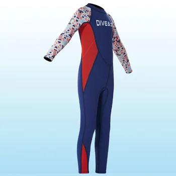 Çocuk Boys dalgıç kıyafeti 2.5 MM Neopren Mayo Uzun Kollu Sörf Denizanası Giyim Tek Parça Geri Zip Kalınlaşmak Su Sporları için