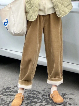 Kadınlar Geniş Bacak Pantolon Peluş Sonbahar Kış Yeni Rahat Düz Gevşek Yüksek Bel Kore Moda Sıcak Kadife Baggy Pantolon