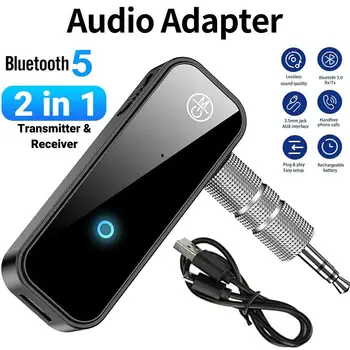 Bluetooth 5.0 Verici Alıcı 2 in1 Jack Kablosuz Adaptör 3.5 mm Ses AUX Adaptörü İçin Araç Ses Müzik Aux Handsfree Kulaklık