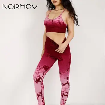 NORMOV Kravat Boyama Kadın Spor Seti Degrade Spor Setleri Kadınlar için Dikişsiz Yoga Seti Yüksek Bel Spor Seti Kadınlar Push Up İki Parça Setleri