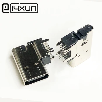 2 adet Tip C 14P Fiş USB 2.0 Dişi 90 derece Dikey Tip-c Konnektör Kurulu Dıp Uzun DIY Onarım Parçaları