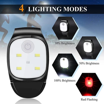 LED klips lambası 4 aydınlatma modları LED klips ışık güvenlik uyarı koşu gece yürüyüş balıkçılık yürüyüş için USB şarj edilebilir