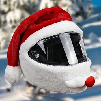 Komik Santa Bisiklet Kask Noel Motosiklet Kask Kapağı Peluş Noel Şapka Noel Baba Yarış Kap Mutlu yılbaşı dekoru