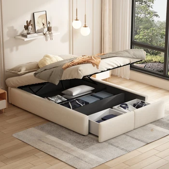 140 * 200cm modern tasarım yastıklı platform yatak, başlıksız çift kişilik yatak, çekmeceli depo yatağı, yetişkin ve ergen yatakları