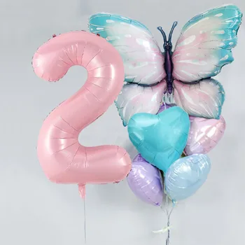 1/8 adet Yeni Pembe Büyük Kelebek 40 inç Numarası Folyo Helyum Balon Seti Kızlar Mutlu Doğum Günü Partisi Dekoru Bebek Duş Çocuk Oyuncakları