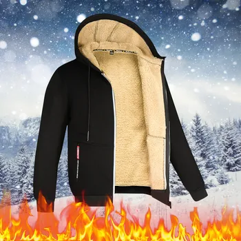 Kış Lambswool Mont Fermuar Hoodies Kalınlaşmak Sıcak Ceketler Uzun Kollu Tişörtü Rahat Spor Polar Siyah Kapşonlu Palto