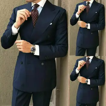 Klasik beyefendi Takım Elbise Resmi İş Smokin Sivri Yaka Büyük Yaka Kruvaze İnce Elbise 2 Adet