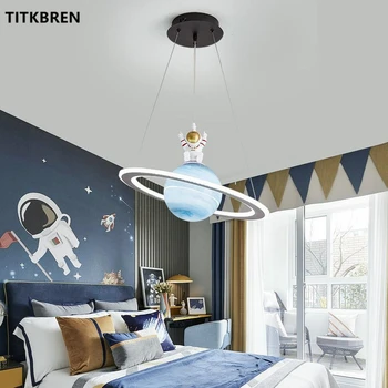 Çocuk odası kolye ışıkları kapalı yatak odası gezegen aydınlatma mavi toprak turuncu Saturn tavan lambası yaratıcı dekorasyon armatürleri
