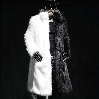 Kış yeni erkek kürk ceket uzun tilki kürk ceket rahat sıcak ceket siyah ve beyaz renkli rüzgarlık