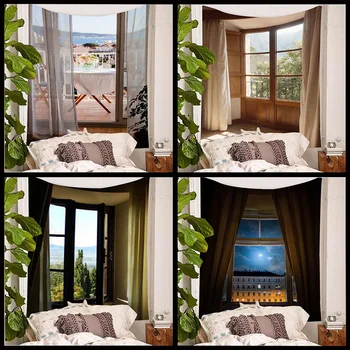 3D Pencere Peyzaj Goblen Duvar Asılı Genç Odası Dekor Sevimli Estetik Boho Tarzı İskandinav Ev Yatak Odası Yurdu Dekorasyon