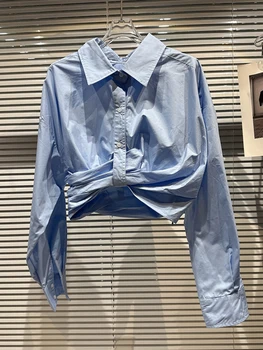 YÜKSEK KALITE Yeni Moda 2024 Tasarımcı Gömlek kadın Dökümlü Asimetrik Bluz Üst