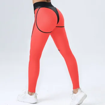 Kadınlar için spor Tayt Örgü Şeffaf Spor Tayt Kadınlar Likra Seksi Spor Kadın Tayt 2023 Yoga Pantolon Turuncu Pembe Mor