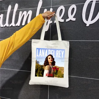 Lana Del Rey Kadın Tuval Tote Çanta Eko alışveriş çantası Büyük Kapasiteli omuzdan askili çanta Kadınlar İçin Kadın Katlanabilir Plaj Alışveriş Çantası